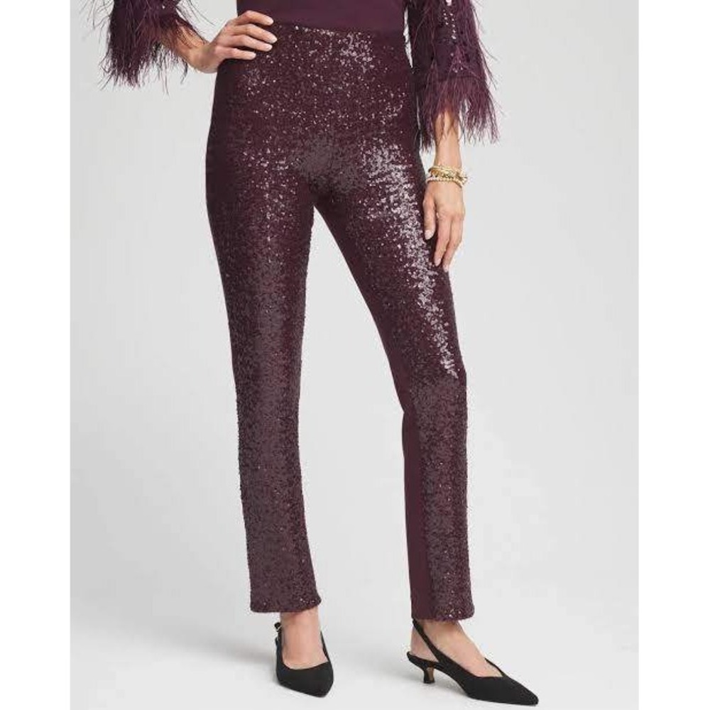 Chicos So Slimming 360 Juliet Sequin Front Ankle Pants Deep Raisin 2R US 12R NEW